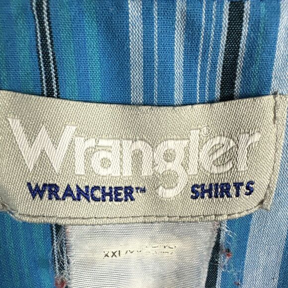 Wrangler Rancher Shirt Plaid Long Sleeve Pearl Snap Button Up Blue Mens 2XL - Picture 3 of 10